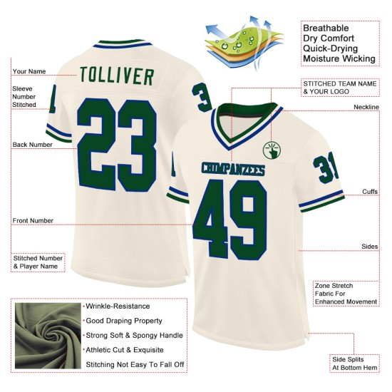Maillot authentique rétro en maille crème vert-royal personnalisé Maillot authentique rétro en maille crème vert-royal personnalisé