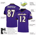 Maillot de football personnalisé violet, blanc et ancien, en maille, doré, authentique Maillot de football personnalisé violet, blanc et ancien, en maille, doré, authentique