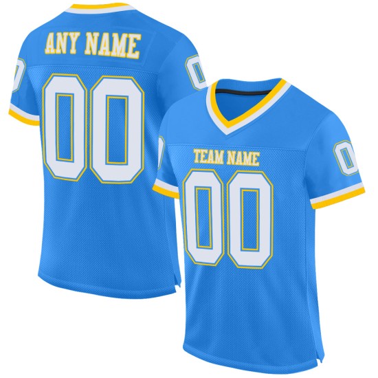 Maillot de football authentique bleu poudre personnalisé, maille rétro, blanc et or Maillot de football authentique bleu poudre personnalisé, maille rétro, blanc et or