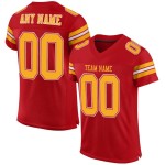 Maillot de football personnalisé en maille rouge et or, authentique Maillot de football personnalisé en maille rouge et or, authentique
