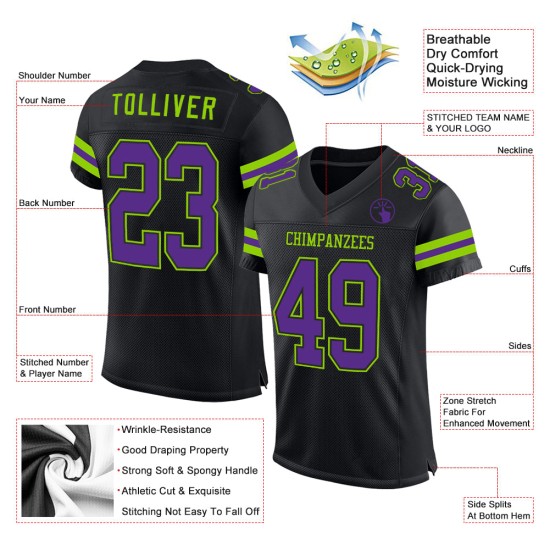 Maillot de football vert en maille violet-noir fluo personnalisé authentique Maillot de football vert en maille violet-noir fluo personnalisé authentique