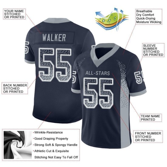 Maillot de football tendance bleu marine personnalisé gris-blanc en maille légère Maillot de football tendance bleu marine personnalisé gris-blanc en maille légère