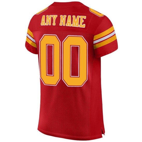 Maillot de football personnalisé en maille rouge et or, authentique Maillot de football personnalisé en maille rouge et or, authentique