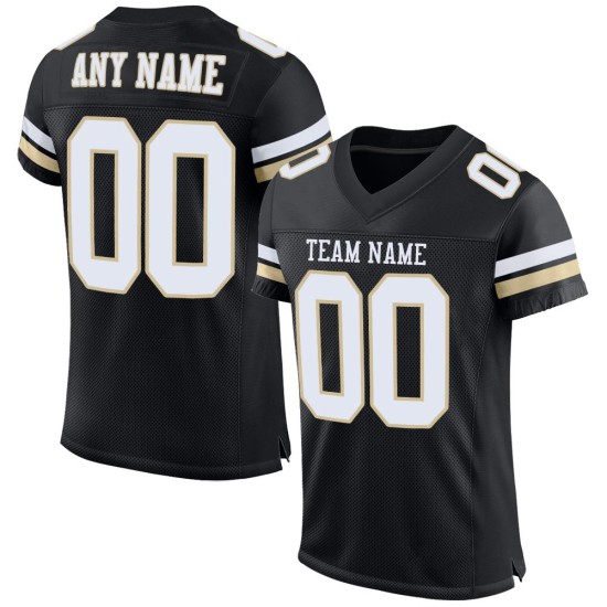 Maillot de football personnalisé en maille noir, blanc et or Vegas, authentique Maillot de football personnalisé en maille noir, blanc et or Vegas, authentique