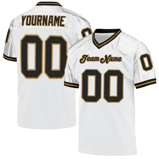 Maillot de football authentique en maille, rétro, doré, noir et blanc vieilli, personnalisé Maillot de football authentique en maille, rétro, doré, noir et blanc vieilli, personnalisé