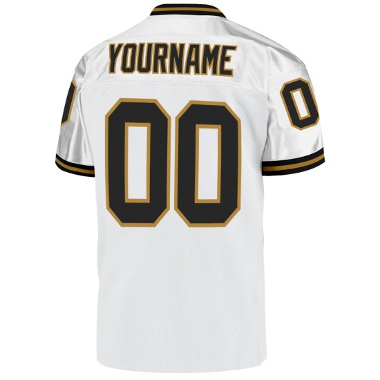 Maillot de football authentique en maille, rétro, doré, noir et blanc vieilli, personnalisé Maillot de football authentique en maille, rétro, doré, noir et blanc vieilli, personnalisé
