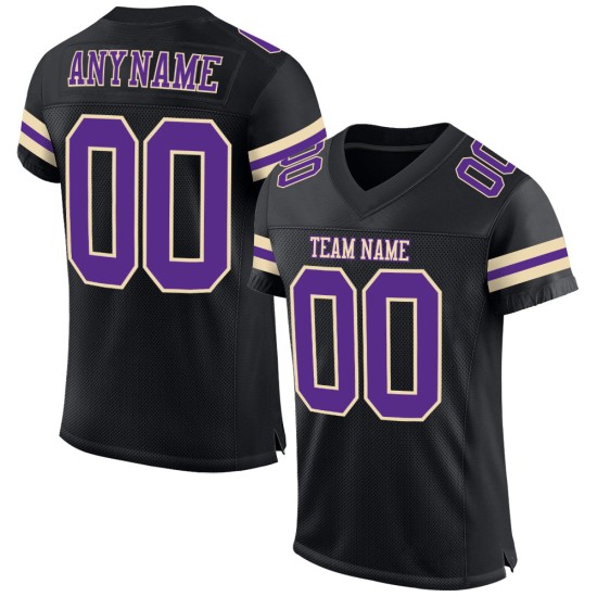 Maillot de football noir en maille personnalisée violet-crème authentique Maillot de football noir en maille personnalisée violet-crème authentique