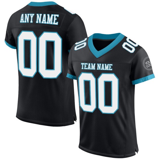 Maillot de football noir bleu en maille White-Panther authentique personnalisé Maillot de football noir bleu en maille White-Panther authentique personnalisé