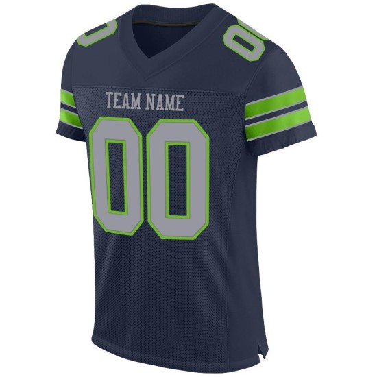 Maillot de football gris-néon en maille bleu marine authentique, vert clair et personnalisé Maillot de football gris-néon en maille bleu marine authentique, vert clair et personnalisé