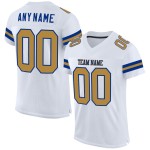 Maillot de football personnalisé en maille blanche authentique, doré et royal Maillot de football personnalisé en maille blanche authentique, doré et royal