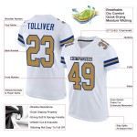 Maillot de football personnalisé en maille blanche authentique, doré et royal Maillot de football personnalisé en maille blanche authentique, doré et royal