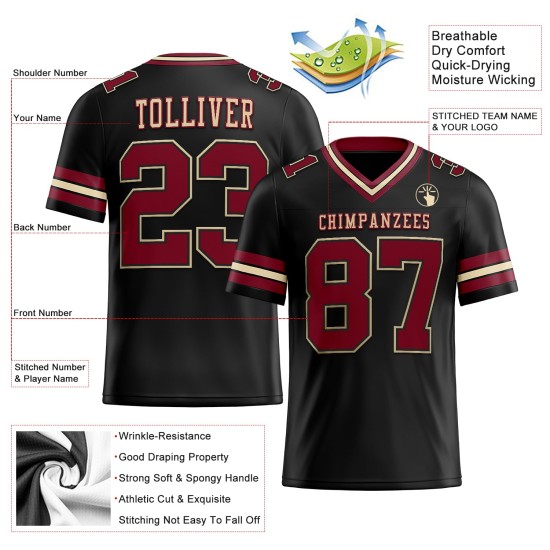 Maillot de football Crimson City en maille noir crème, authentique et personnalisé Maillot de football Crimson City en maille noir crème, authentique et personnalisé