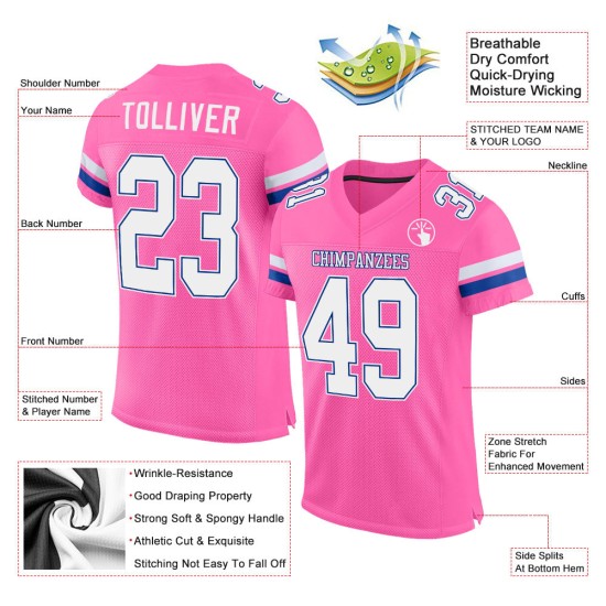 Maillot de football personnalisé en maille blanc-rose royal authentique Maillot de football personnalisé en maille blanc-rose royal authentique