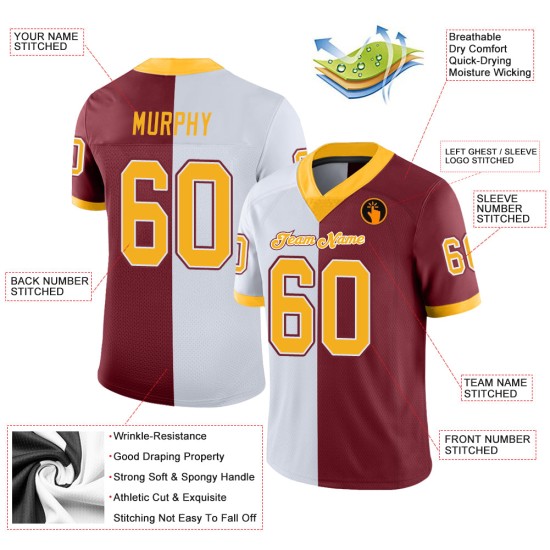 Maillot de football personnalisé en maille or-blanc, bordeaux, mode Maillot de football personnalisé en maille or-blanc, bordeaux, mode