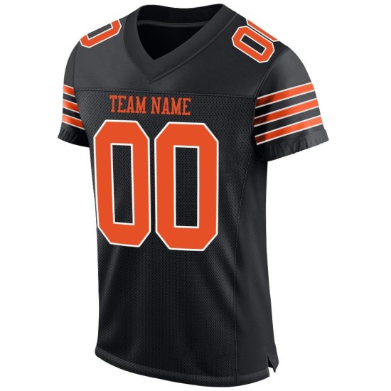 Maillot de football personnalisé en maille noire authentique orange-blanc Maillot de football personnalisé en maille noire authentique orange-blanc
