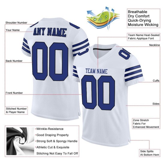 Maillot de football authentique en maille personnalisée, blanc, royal et noir Maillot de football authentique en maille personnalisée, blanc, royal et noir