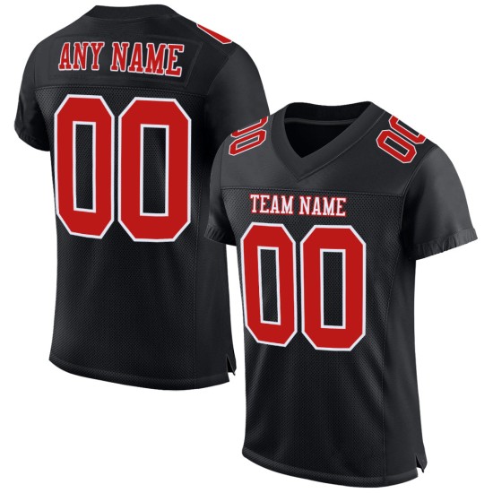 Maillot de football personnalisé rouge-blanc-noir authentique en maille Maillot de football personnalisé rouge-blanc-noir authentique en maille