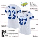 Maillot de football personnalisé en maille blanc et bleu royal authentique Maillot de football personnalisé en maille blanc et bleu royal authentique