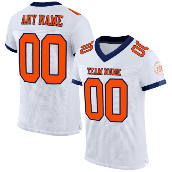 Maillot de football personnalisé en maille orange-bleu marine blanc authentique Maillot de football personnalisé en maille orange-bleu marine blanc authentique