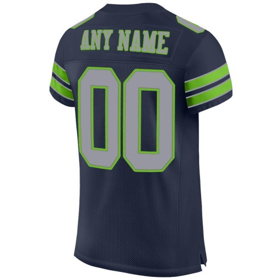 Maillot de football gris-néon en maille bleu marine authentique, vert clair et personnalisé Maillot de football gris-néon en maille bleu marine authentique, vert clair et personnalisé