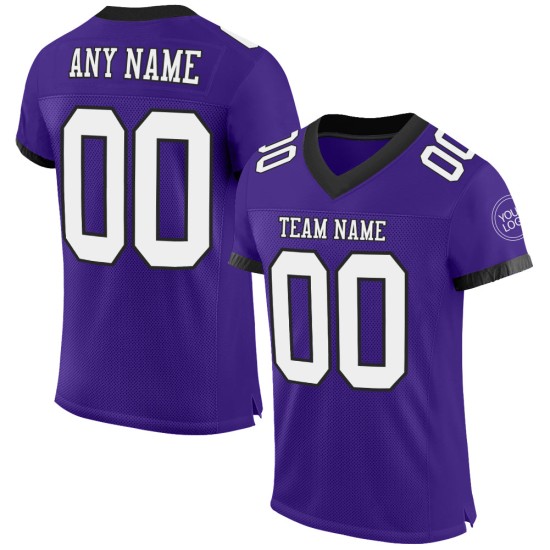 Maillot de football personnalisé violet en maille blanc-noir authentique Maillot de football personnalisé violet en maille blanc-noir authentique