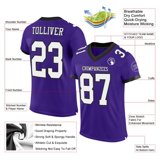 Maillot de football personnalisé violet en maille blanc-noir authentique Maillot de football personnalisé violet en maille blanc-noir authentique