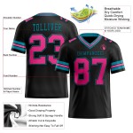 Maillot de football noir personnalisé rose-bleu sarcelle authentique en maille Maillot de football noir personnalisé rose-bleu sarcelle authentique en maille