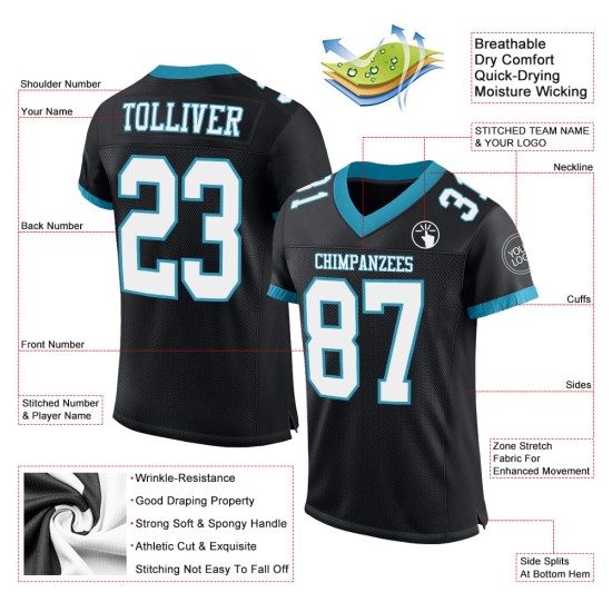Maillot de football noir bleu en maille White-Panther authentique personnalisé Maillot de football noir bleu en maille White-Panther authentique personnalisé