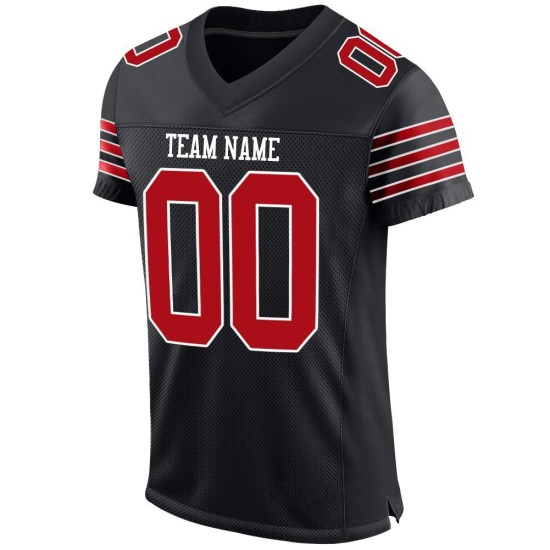 Maillot de football en maille noire rouge et blanc, authentique et personnalisé Maillot de football en maille noire rouge et blanc, authentique et personnalisé
