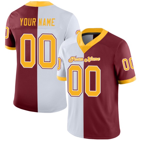 Maillot de football personnalisé en maille or-blanc, bordeaux, mode Maillot de football personnalisé en maille or-blanc, bordeaux, mode