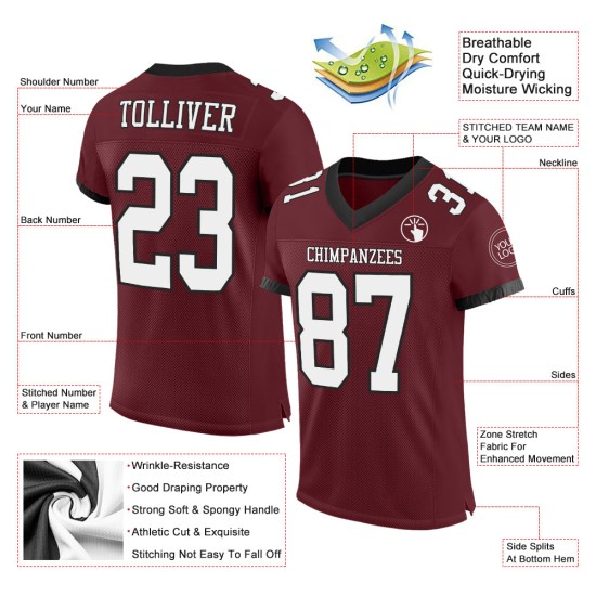 Maillot de football personnalisé en maille bordeaux blanc-noir authentique Maillot de football personnalisé en maille bordeaux blanc-noir authentique