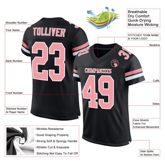 Maillot de football authentique noir, rose et blanc, maille moyenne Maillot de football authentique noir, rose et blanc, maille moyenne