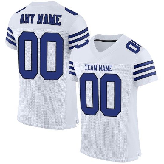 Maillot de football authentique en maille personnalisée, blanc, royal et noir Maillot de football authentique en maille personnalisée, blanc, royal et noir