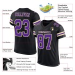 Maillot de football noir en maille personnalisée violet-crème authentique Maillot de football noir en maille personnalisée violet-crème authentique