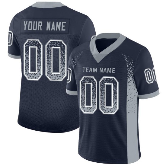 Maillot de football tendance bleu marine personnalisé gris-blanc en maille légère Maillot de football tendance bleu marine personnalisé gris-blanc en maille légère