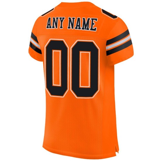 Maillot de football orange en maille authentique noir-blanc personnalisé Maillot de football orange en maille authentique noir-blanc personnalisé