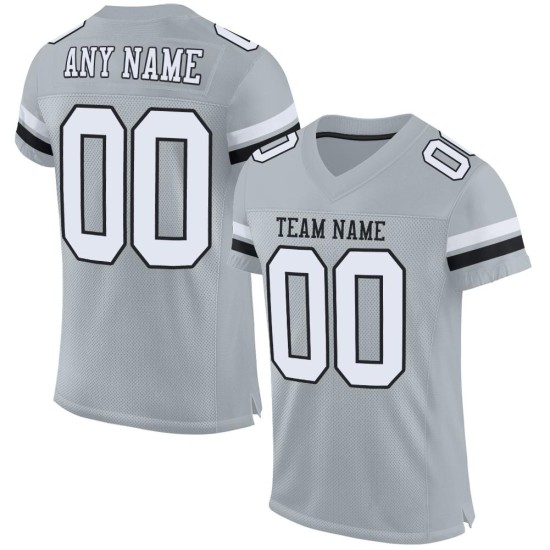 Maillot de football authentique blanc-noir en maille argentée personnalisé Maillot de football authentique blanc-noir en maille argentée personnalisé