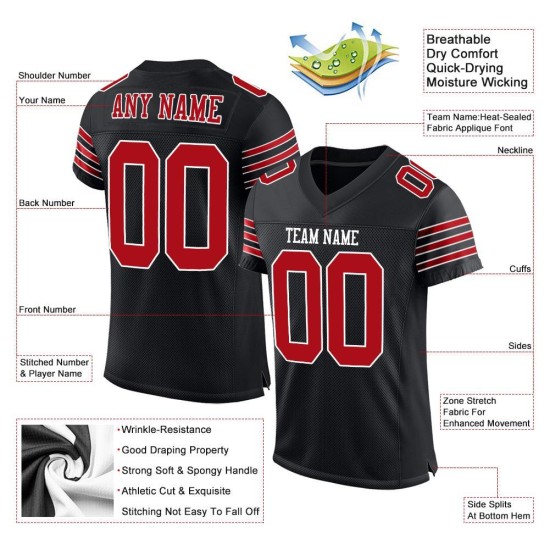 Maillot de football en maille noire rouge et blanc, authentique et personnalisé Maillot de football en maille noire rouge et blanc, authentique et personnalisé