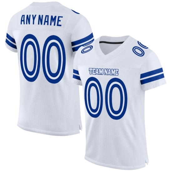 Maillot de football personnalisé en maille blanc et bleu royal authentique Maillot de football personnalisé en maille blanc et bleu royal authentique
