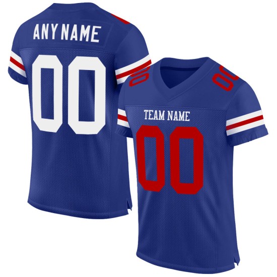 Maillot de football personnalisé en maille Royal Blanc-Rouge Authentique Maillot de football personnalisé en maille Royal Blanc-Rouge Authentique