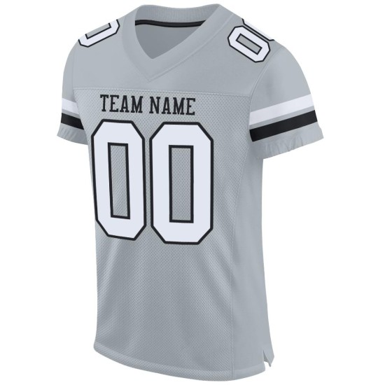 Maillot de football authentique blanc-noir en maille argentée personnalisé Maillot de football authentique blanc-noir en maille argentée personnalisé