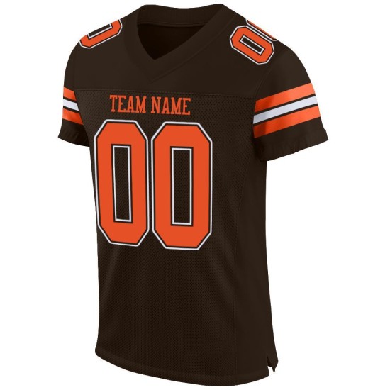 Maillot de football authentique en maille marron orange-blanc personnalisé Maillot de football authentique en maille marron orange-blanc personnalisé