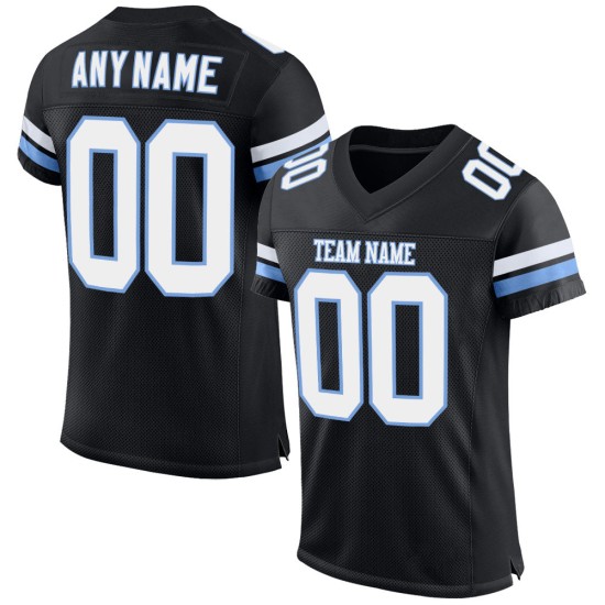 Maillot de football personnalisé authentique en maille blanc-noir clair bleu Maillot de football personnalisé authentique en maille blanc-noir clair bleu