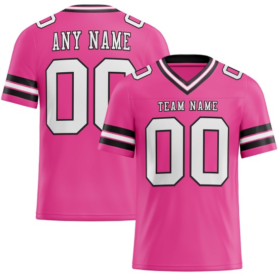 Maillot de football personnalisé en maille rose authentique blanc-noir Maillot de football personnalisé en maille rose authentique blanc-noir