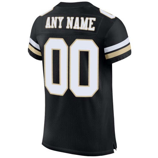 Maillot de football personnalisé en maille noir, blanc et or Vegas, authentique Maillot de football personnalisé en maille noir, blanc et or Vegas, authentique