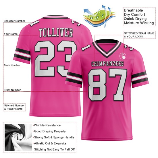 Maillot de football personnalisé en maille rose authentique blanc-noir Maillot de football personnalisé en maille rose authentique blanc-noir