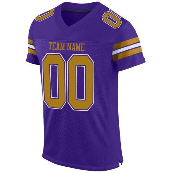 Maillot de football personnalisé en maille authentique vieil or-blanc violet Maillot de football personnalisé en maille authentique vieil or-blanc violet