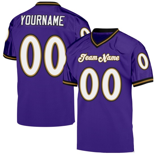 Maillot de football personnalisé violet, blanc et ancien, en maille, doré, authentique Maillot de football personnalisé violet, blanc et ancien, en maille, doré, authentique