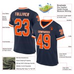 Maillot de football personnalisé en maille rétro bleu marine authentique orange-blanc Maillot de football personnalisé en maille rétro bleu marine authentique orange-blanc