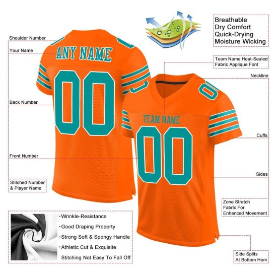 Maillot de football personnalisé Aqua-White Authentic Orange Mesh Maillot de football personnalisé Aqua-White Authentic Orange Mesh